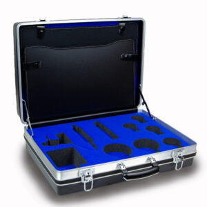 Black abs case with blue topped custom cut foam insert