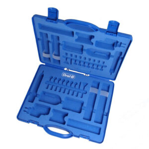 blue plastic case with custom cut foam for dental samples