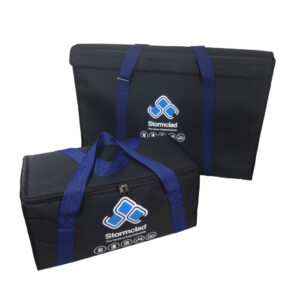 paddded window sample bags with company logo in matching corporate colours