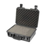 black foam filled peli storm im2300 watertight case, shown open with foam set inside