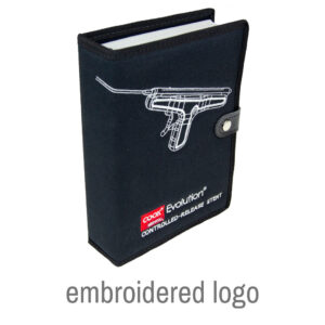 bespoke A5 folder for medical samples with embroidered logo