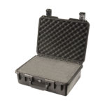 black foam filled peli storm im2400 watertight case, shown open with foam set inside