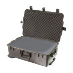 black foam filled storm im2950 wheeled waterproof case, shown open with foam set inside