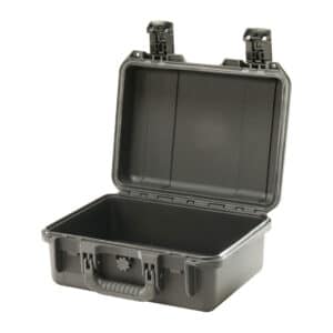 storm iM2100 watertight empty case in black from peli, shown open and empty