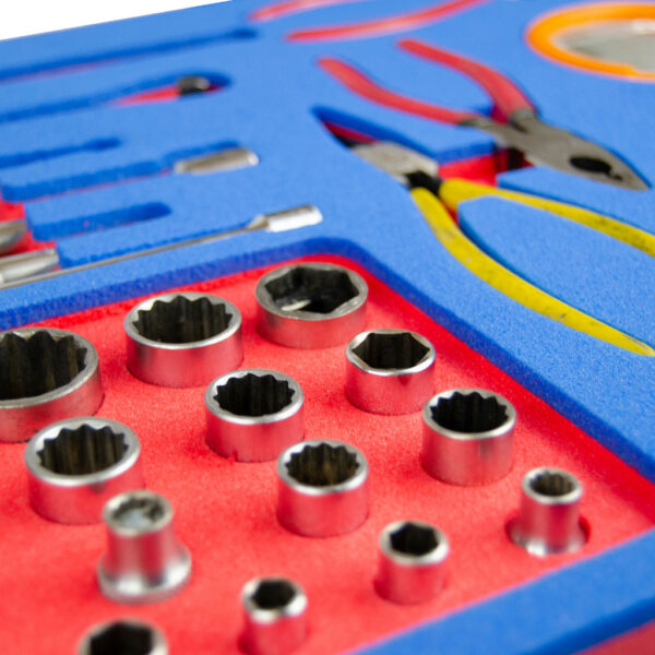 red/blue tool control foam