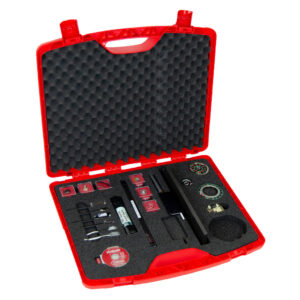 red plastic sales carry case with foam cut to hold products