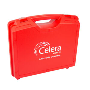 red plastic sample carry case with printed logo in white