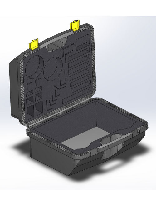 design mock up of plastic excellent case with cnc routed foam