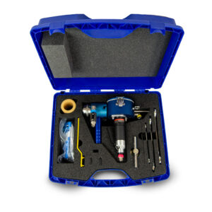 hard blue plastic storage and carry case with custom cut foam for tools